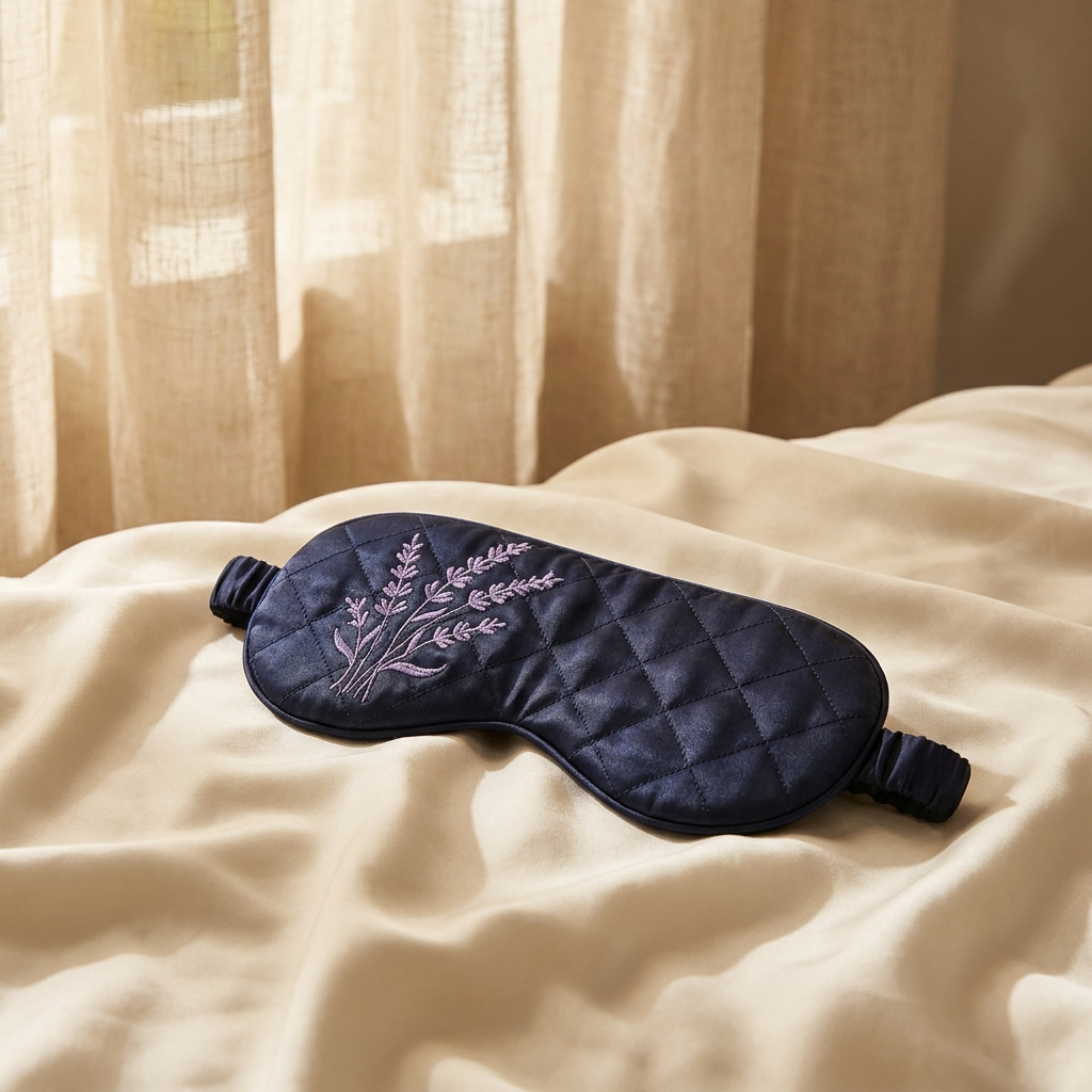 Detail shot of the Nidra weighted silk sleep mask